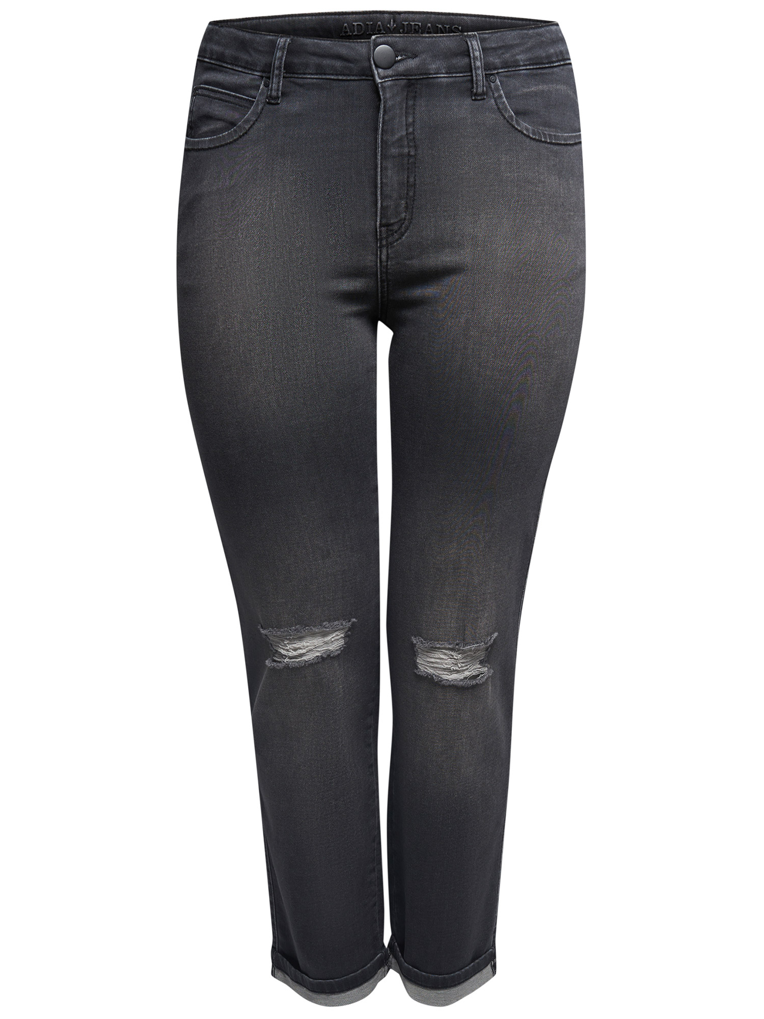svartgrå jeans med slitage på knäna fra Adia