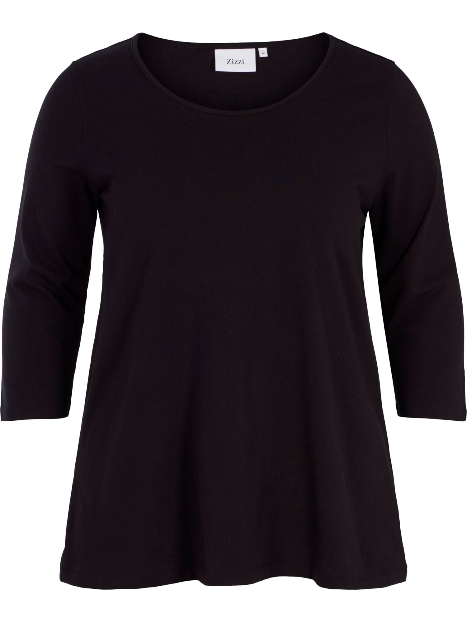 svart basic t-shirt i bomullsjersey med 3/4-ärmar fra Zizzi
