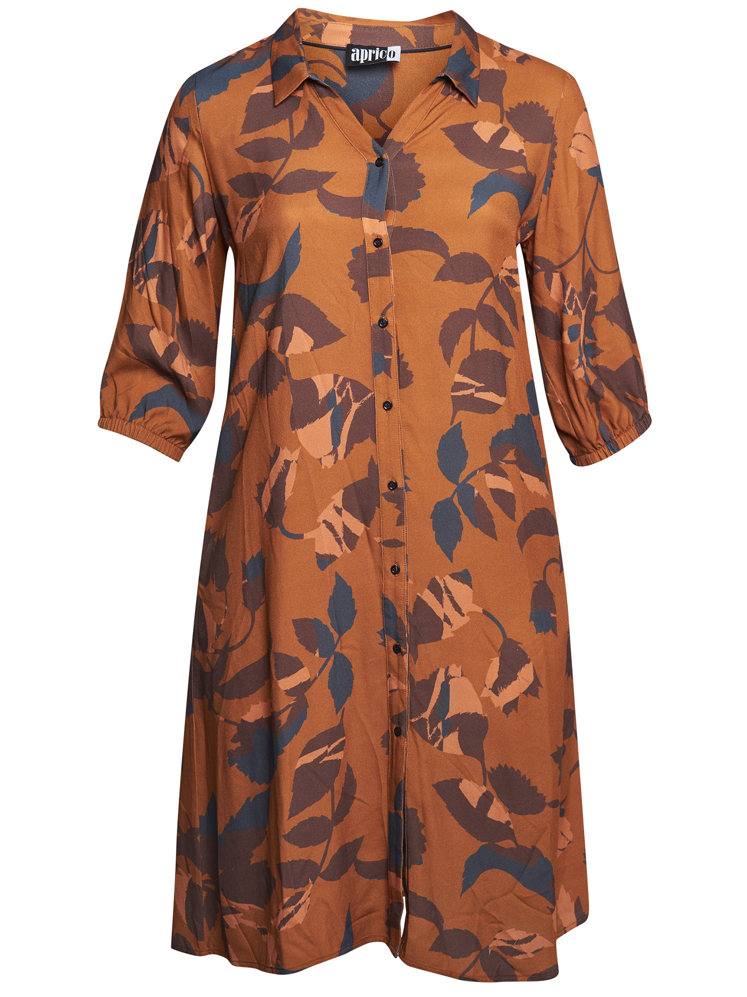 Tempe - Fin brun viskosskjortklänning med fint bladtryck fra Aprico