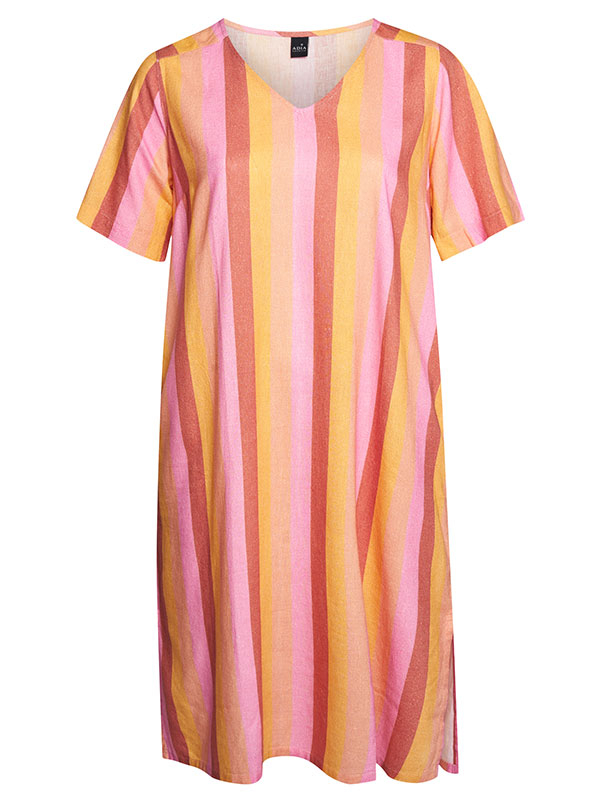 BRENDA - Orange och rosa randig klänning fra Adia