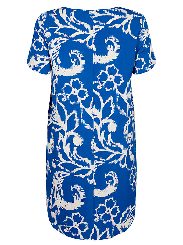 Blå tryckt klänning med korta ärmar fra Zizzi