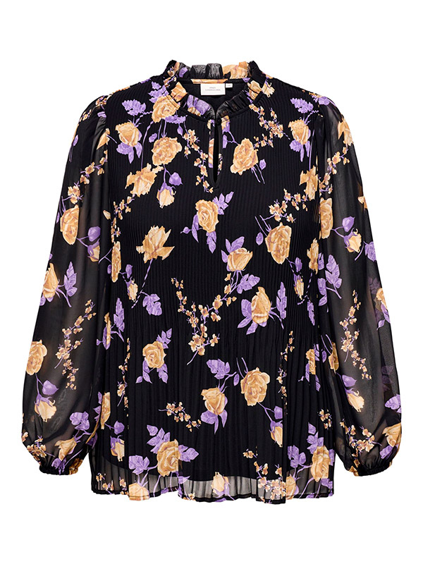 PIONA - Sort chiffon bluse med lilla blomster  fra Only Carmakoma