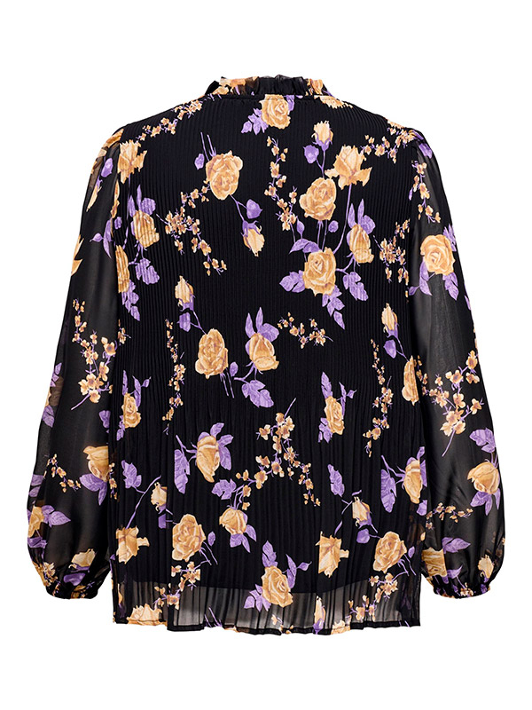 PIONA - Sort chiffon bluse med lilla blomster  fra Only Carmakoma