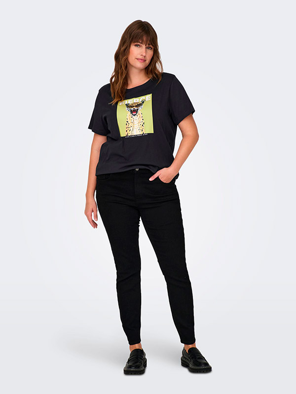 BELLANA - Mörkgrå T-shirt med leopardtryck fra Only Carmakoma