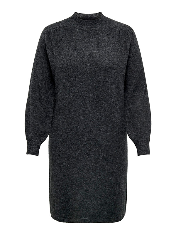 EMILIA - Lång grå stickad klänning med hög hals fra Only Carmakoma