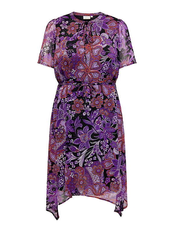HOWDY - Chiffongklänning med lila tryck fra Only Carmakoma