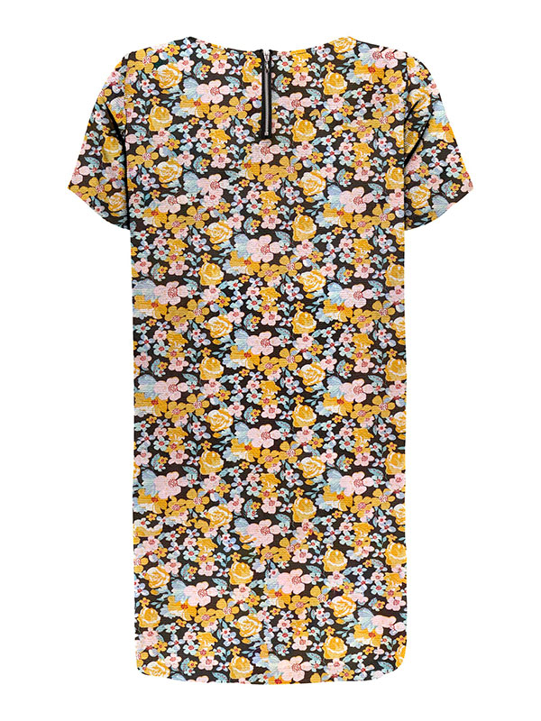 LUXMIE - Kortärmad klänning med svart och gult blommönster fra Only Carmakoma