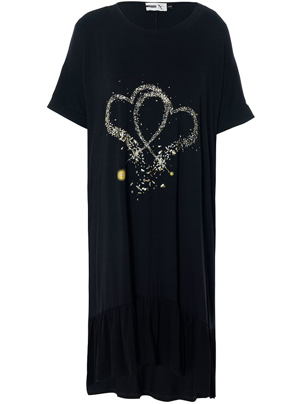 DORIS - Svart jerseyklänning med glittertryck fra Studio