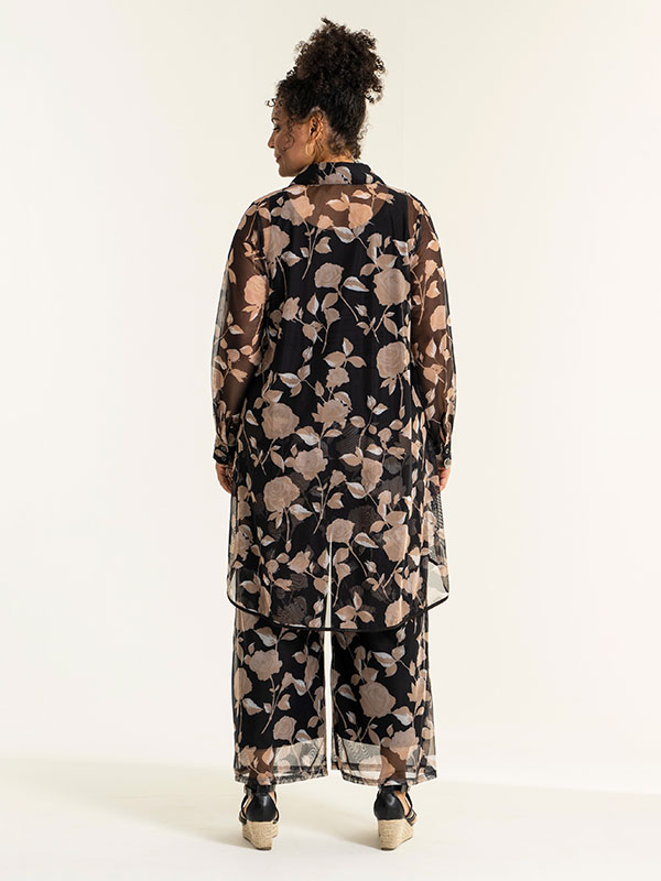 AINO - Svart meshskjorta med bruna blommor fra Studio