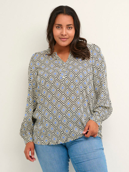 SONNA - Svart viskosskjorta med benvitt mönster