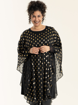 Birgitte - svart viskosklänning med beige och brunt mönster