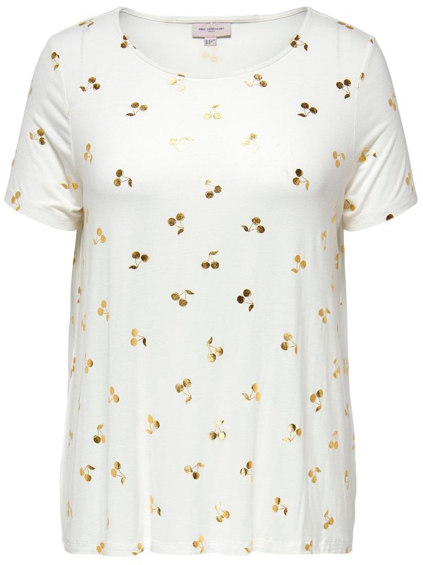 Carema - Off-white t-shirt i viskostrikå med guldtryck fra Only Carmakoma