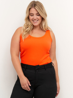 Kaffe Curve CARINA - Orange topp i ribbad bomullsjersey