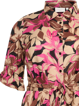 Kaffe Curve OLINE - Lang skjorte kjole med pink blomster print