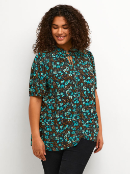 Kaffe Curve MARCA - Sort bluse med små turkise blomster