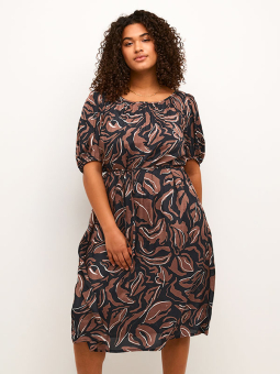 Kaffe Curve DORY - Sort kjole med print i brun og hvid