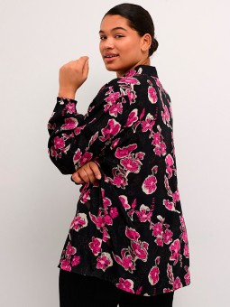 Kaffe Curve POLLO - Svart skjorta med rosa blommor