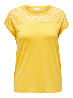 Only Carmakoma FLAKE - Gul jerseyblus med spets