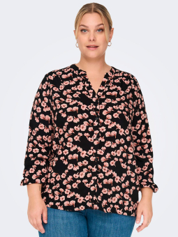 Only Carmakoma Car ANITA - Svart viskosskjorta med fina rosa blommor