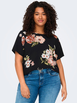 Only Carmakoma VICA - Svart blus med blommönster