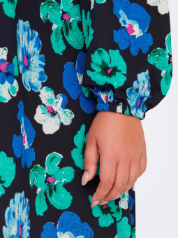 Only Carmakoma Car ARWEN - Vacker svart klänning med blå blommor
