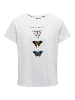 Only Carmakoma KITI - Vit T-shirt i bomull med glitter fjärilar
