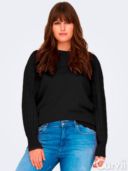 Only Carmakoma MOLLY - Svart stickad blus med fina detaljer