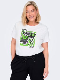 Only Carmakoma COLOURFULL - Vit t-shirt i bomull med tryck