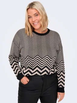 Only Carmakoma NAVEA - Svart och beige mönstrad blus i stickad viskos