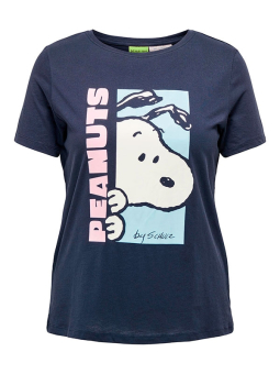 Only Carmakoma SNOOPY - Mörkblå bomulls T-shirt med tryck