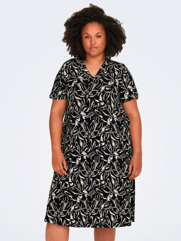 Only Carmakoma FYRLA - Sort bomulds kjole med lyst blomster print