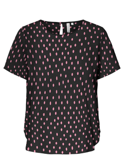 Only Carmakoma LUX IVA - Sort bluse med pinke dråber