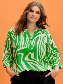 Zhenzi JANELLE - Skjortblus i grönt och benvitt mönster