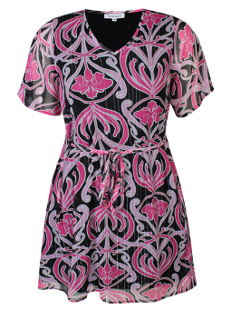 Zhenzi LILIANA - Svart klänning med rosa tryck och silvertråd