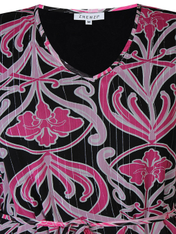 Zhenzi LILIANA - Svart klänning med rosa tryck och silvertråd