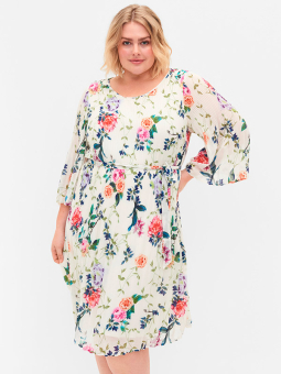 Zizzi Vit plisserad klänning med blommönster
