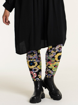Gozzip ELLEN - Svarta leggings i viskosjersey med blommönster