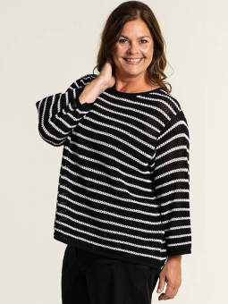 Gozzip CAROLINA - Stickad svart blus med vita ränder