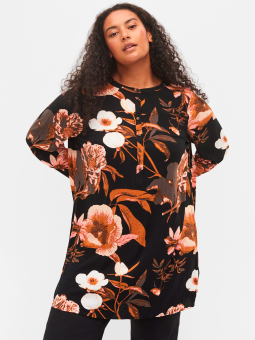 Zizzi svart viskostunika med fint blommönster