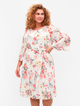 Zizzi Vit veckad klänning med blommönster