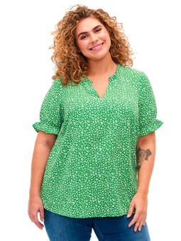 Zizzi Grøn bluse med små hvide blomster