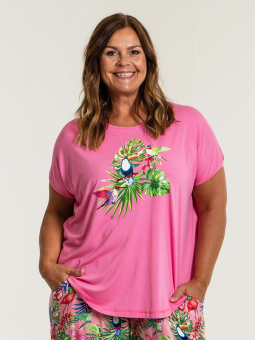 Gozzip GITTE - Rosa t-shirt med tropiskt tryck