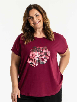 Gozzip GITTE - Bordeaux t-shirt i viskos med blommönster