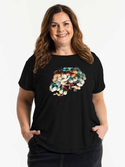 Gozzip GITTE - Svart viskosblus med korta ärmar och blommigt tryck