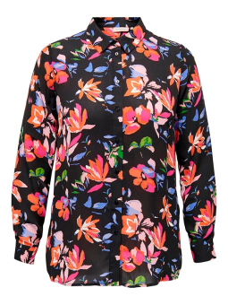 Only Carmakoma ALMA LIFE - Svart skjorta med långa ärmar och ljusa blommor