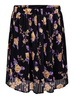 Only Carmakoma PIONA - Sort plisséret nederdel med lilla blomster