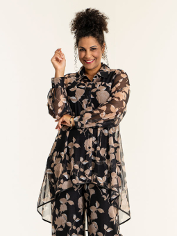 Studio AINO - Sort mesh skjorte med smukke brune blomster