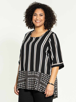 Studio CHRISTINE - Svart blus med vitt och beige tryck
